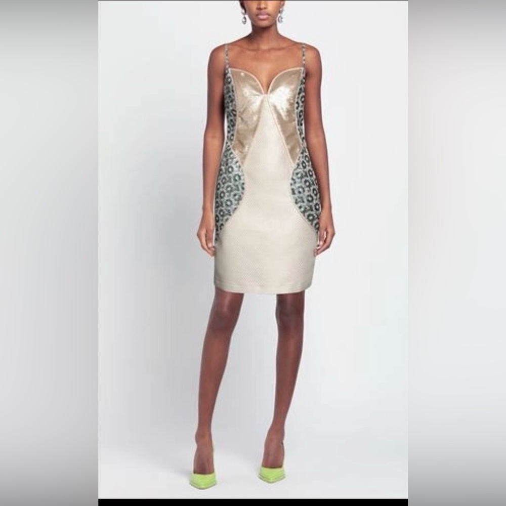 Custo Barcelona Ivory and Metallic Panel Midi Dress